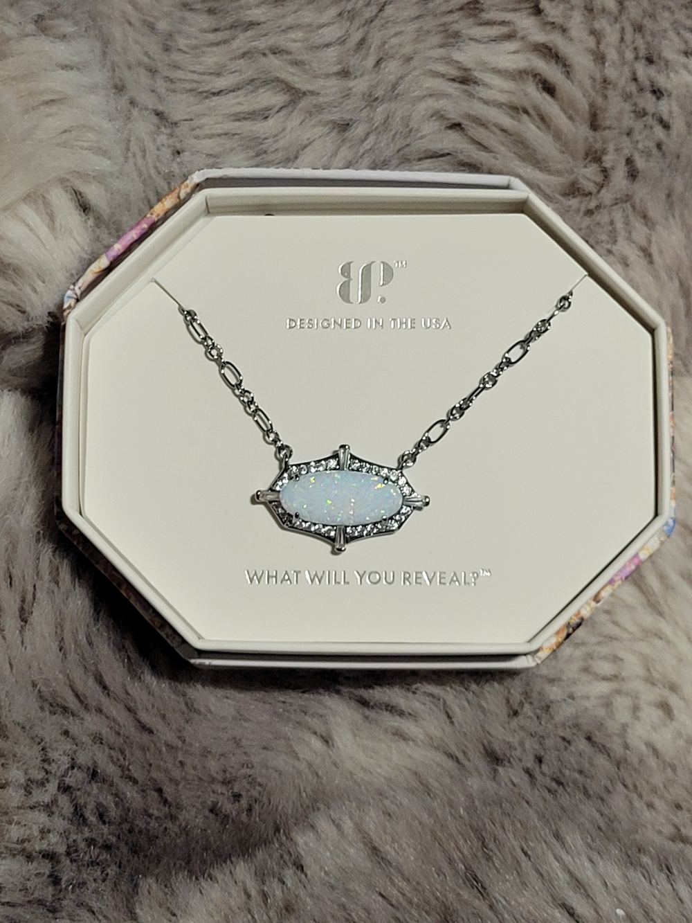 White Opal Marquise Pendant Necklace in Silver